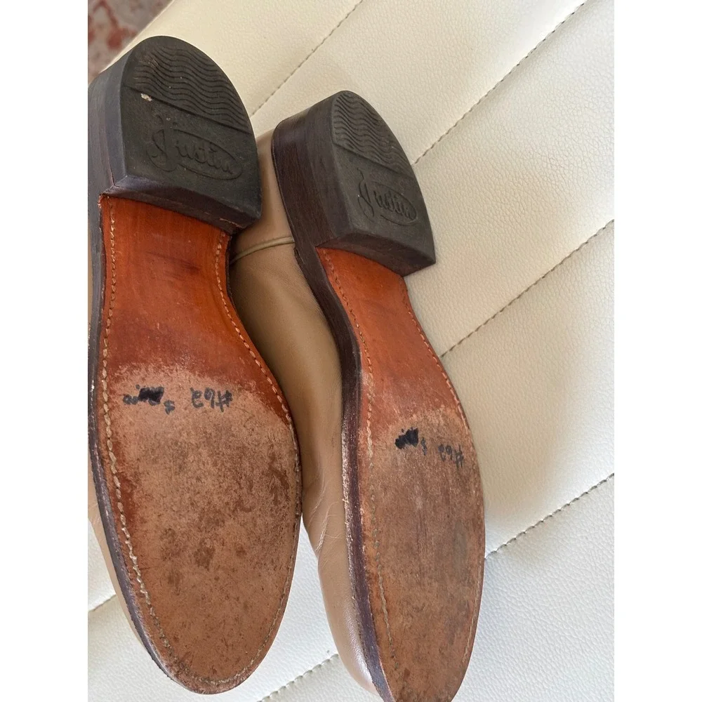 Justin Tan‎ Leather Roper Boots Round Toe Western Equestrian Low Heel Womens 4.5